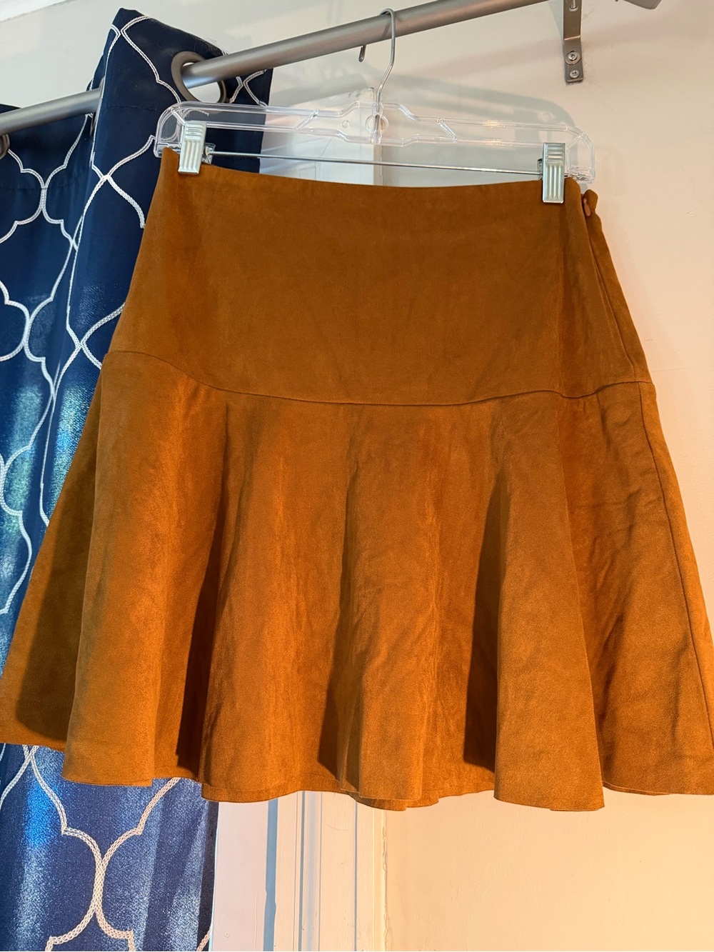 Women's Suede-Look Flared Skater Skirt in Cognac